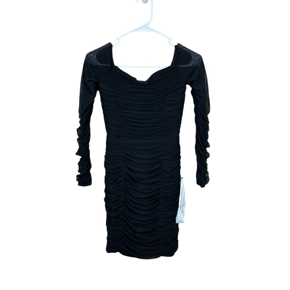 Dress the Population Womens Black Ruched Dress Bodycon NWT Off the Shoulder